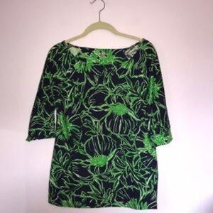 Lilly Pulitzer Navy/Green Scoop Neck, Half Sleeve Top, Large